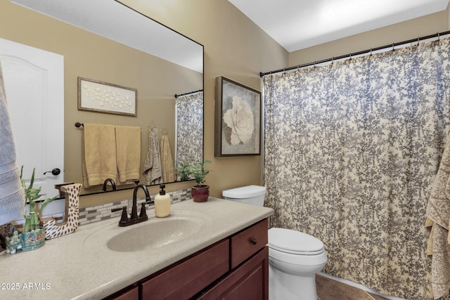 3828 S Verbena Ave, Gilbert, AZ 85297 - bathroom with vanity, curtained shower, and toilet