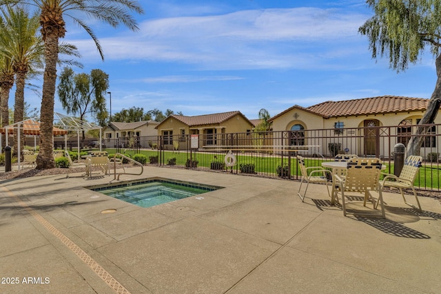 3828 S Verbena Ave, Gilbert, AZ 85297 - view of swimming pool featuring fence, outdoor dining area, a community hot tub, and a patio area