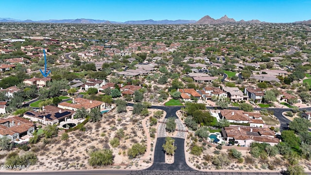 birds eye view of property featuring a residential view and a mountain view