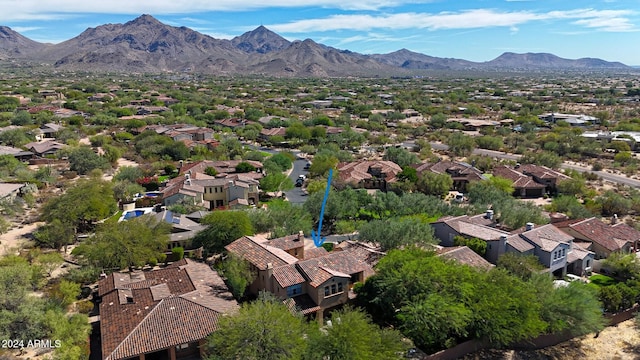 aerial view featuring a residential view and a mountain view