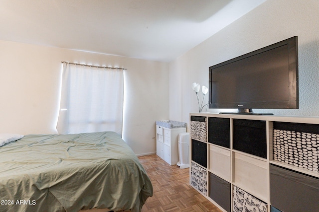 bedroom with parquet floors