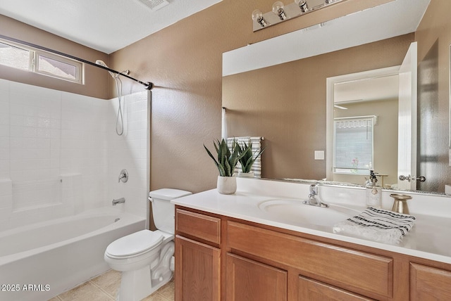 2286 E Mohave Ln, Apache Junction, AZ 85119 - full bathroom featuring toilet, shower / tub combination, vanity, tile patterned flooring, and a textured wall