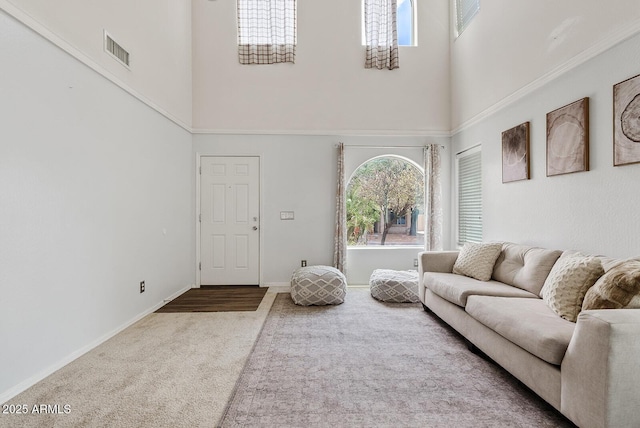 2286 E Mohave Ln, Apache Junction, AZ 85119 - living area with a towering ceiling, carpet flooring, and baseboards