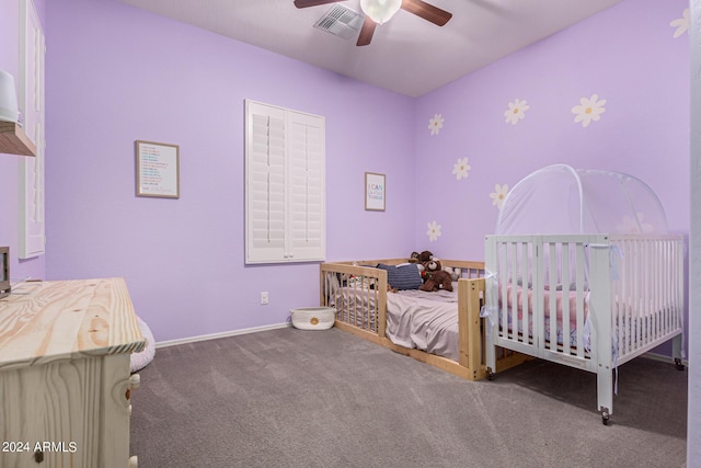 bedroom with carpet and ceiling fan