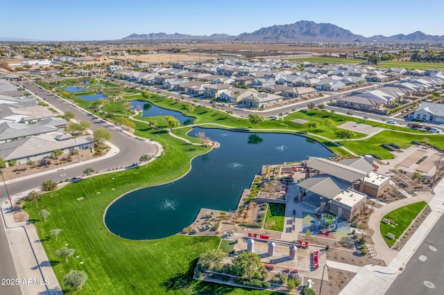 aerial view with a water and mountain view