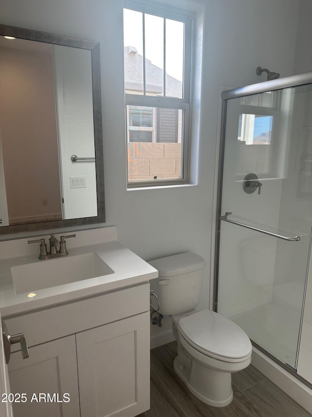 3637 E Rochelle Cir, Mesa, AZ 85213 - full bathroom with a shower stall, toilet, vanity, and plenty of natural light