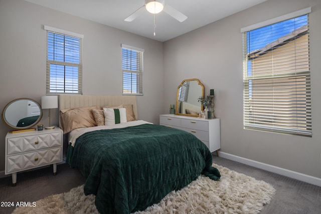 bedroom with carpet floors and ceiling fan