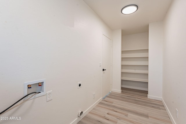 washroom featuring light wood-type flooring, hookup for a washing machine, and hookup for an electric dryer