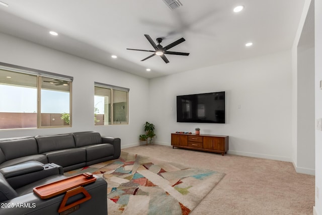 11015 E Texas Ave, Mesa, AZ 85212 - carpeted living room with recessed lighting and ceiling fan