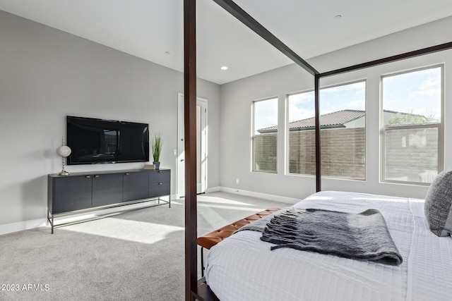 bedroom featuring multiple windows and light colored carpet