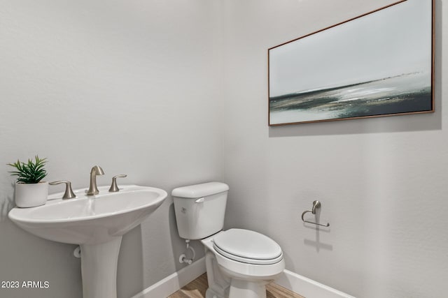 bathroom with toilet and wood-type flooring