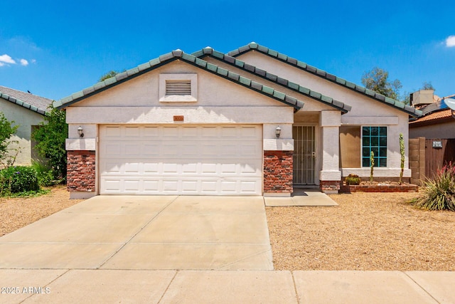3006 W Matthew Dr, Phoenix, AZ 85027 - ranch-style house featuring stone siding, concrete driveway, a garage, and a tiled roof