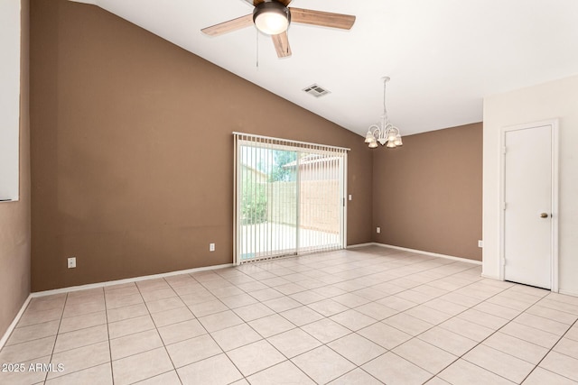 3006 W Matthew Dr, Phoenix, AZ 85027 - unfurnished room with lofted ceiling, ceiling fan, a chandelier, light tile patterned floors, and baseboards