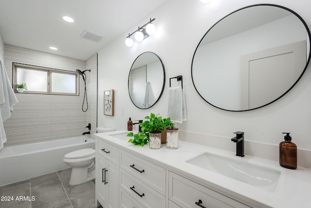 full bath with toilet, shower / bath combination, a sink, and visible vents