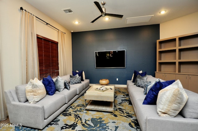 living room with ceiling fan