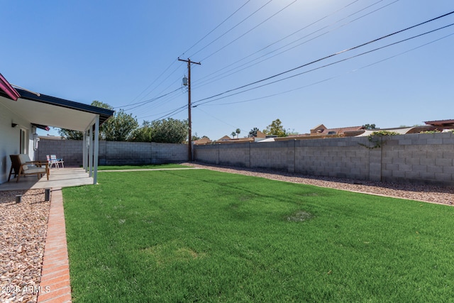 view of yard with a patio area and a fenced backyard