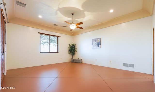 6754 E Roberto Loop, Hereford, AZ 85615 - tiled empty room with ceiling fan, a tray ceiling, and recessed lighting