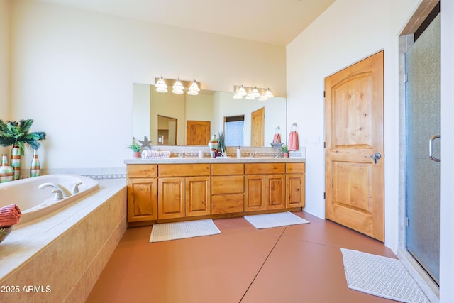 6754 E Roberto Loop, Hereford, AZ 85615 - full bathroom with a bath, a shower stall, and double vanity