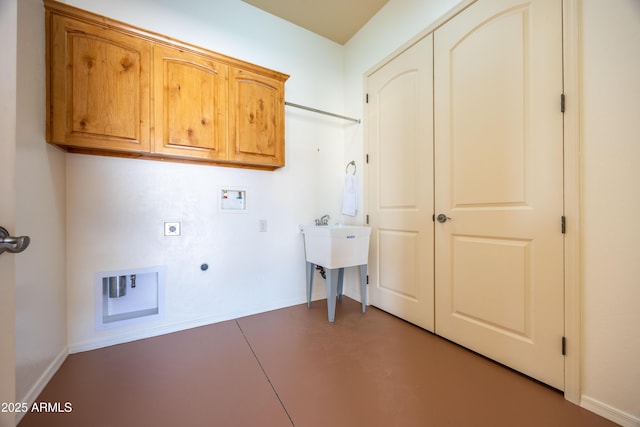 6754 E Roberto Loop, Hereford, AZ 85615 - clothes washing area featuring hookup for an electric dryer, cabinet space, washer hookup, and baseboards