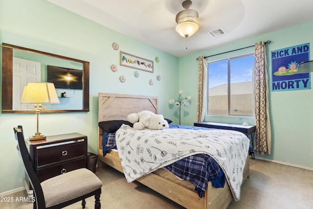 676 N 156th Ln, Goodyear, AZ 85338 - bedroom with a ceiling fan, light colored carpet, visible vents, and baseboards