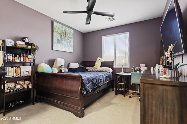 676 N 156th Ln, Goodyear, AZ 85338 - bedroom with light carpet, visible vents, and a ceiling fan