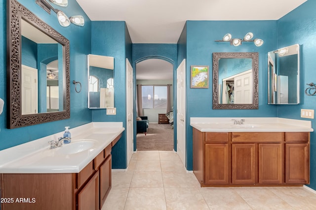 bathroom with vanity and tile patterned flooring