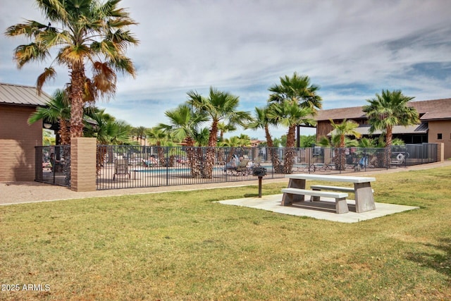 view of community with a pool and a lawn