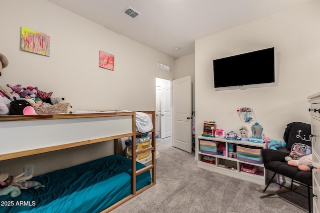 bedroom with light carpet