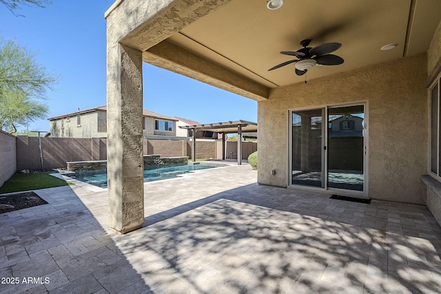 10925 E Toluca Ave, Mesa, AZ 85212 - fenced backyard with a ceiling fan and a patio