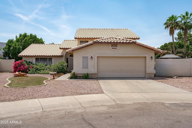 1203 W Escuda Rd, Phoenix, AZ 85027 - mediterranean / spanish-style home with a tile roof, a garage, driveway, and stucco siding