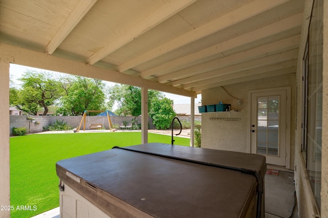 1203 W Escuda Rd, Phoenix, AZ 85027 - fenced backyard with a patio, a playground, and a hot tub