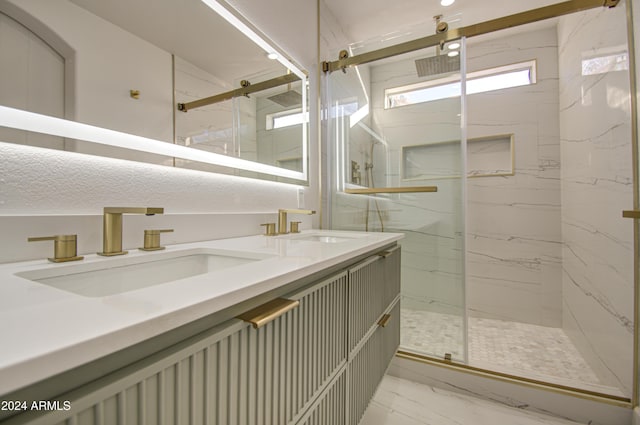 bathroom with vanity and walk in shower