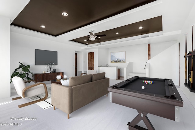 36923 N 31st Ave, Phoenix, AZ 85086 - game room with ceiling fan, pool table, visible vents, recessed lighting, and a raised ceiling
