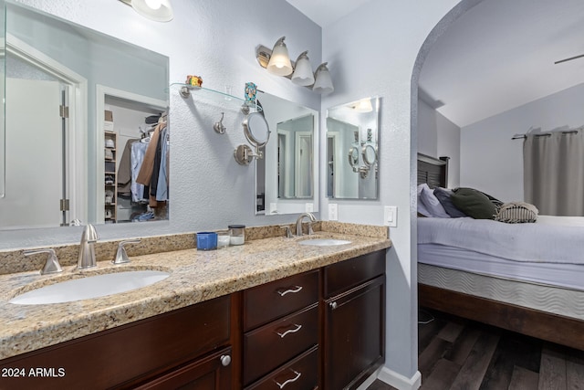 bathroom with vanity and wood-type flooring