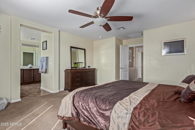 bedroom with baseboards, visible vents, and carpet flooring