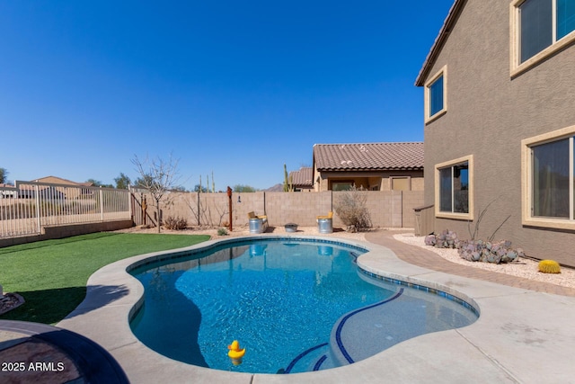 view of pool featuring a fenced backyard and a fenced in pool