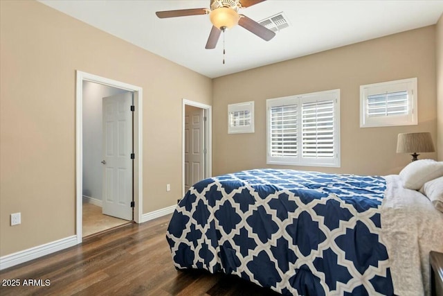 bedroom featuring ceiling fan and hardwood / wood-style floors