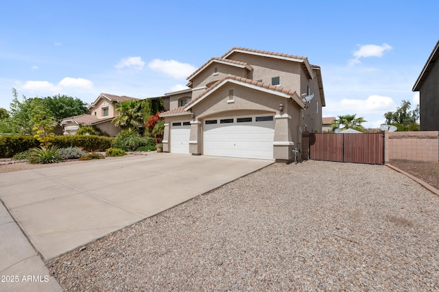 824 E Chelsea Dr, San Tan Valley, AZ 85140 - view of front facade with driveway, a gate, stucco siding, fence, and a tiled roof