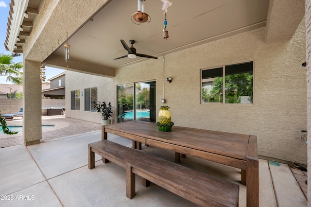 824 E Chelsea Dr, San Tan Valley, AZ 85140 - view of patio featuring ceiling fan, fence, and a fenced in pool
