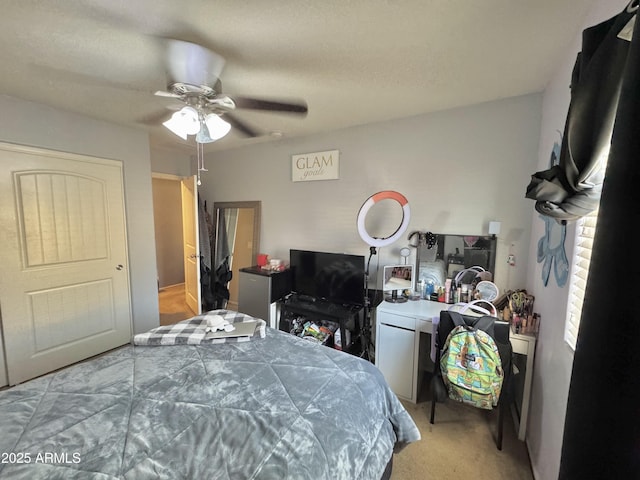 bedroom with carpet flooring and ceiling fan