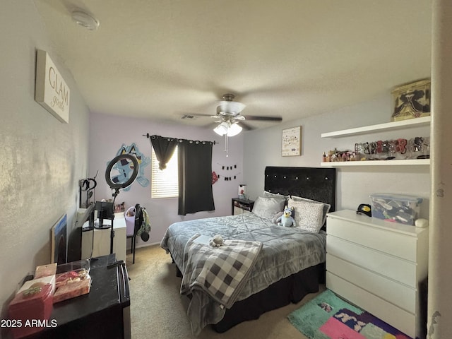 bedroom featuring carpet floors and ceiling fan