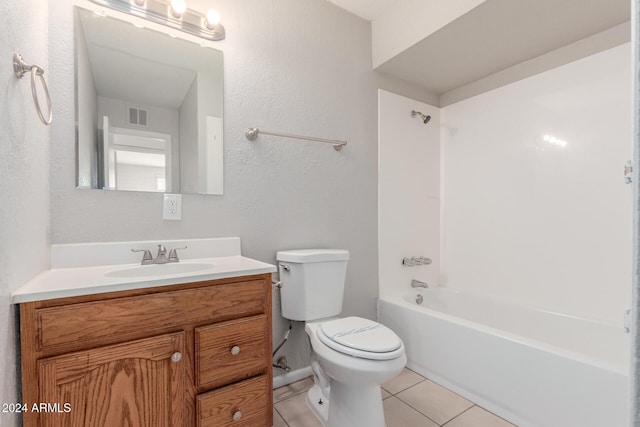 full bathroom with shower / tub combination, tile patterned flooring, vanity, and toilet