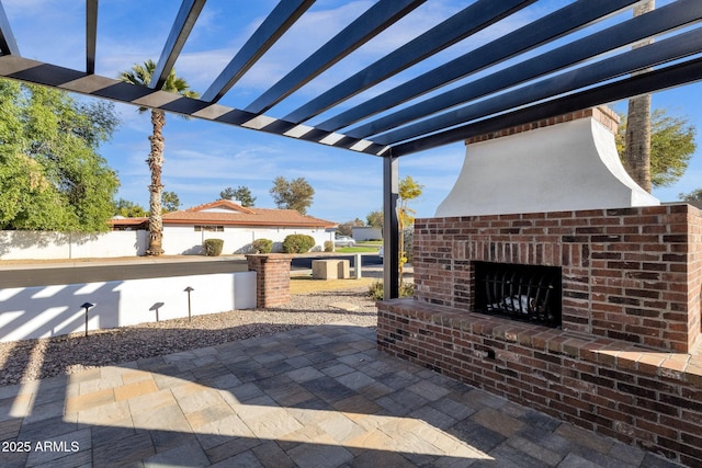 9136 N 81st St, Scottsdale, AZ 85258 - view of patio with an outdoor brick fireplace and a pergola