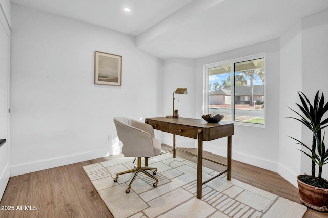 home office featuring light hardwood / wood-style flooring