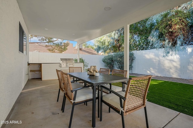 view of patio / terrace featuring a grill and an outdoor kitchen