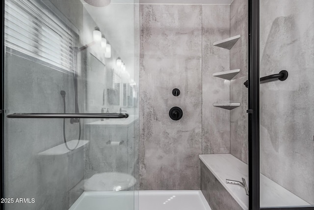 full bathroom featuring a stall shower