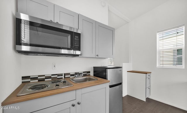 kitchen with sink, dark wood-type flooring, and stainless steel appliances