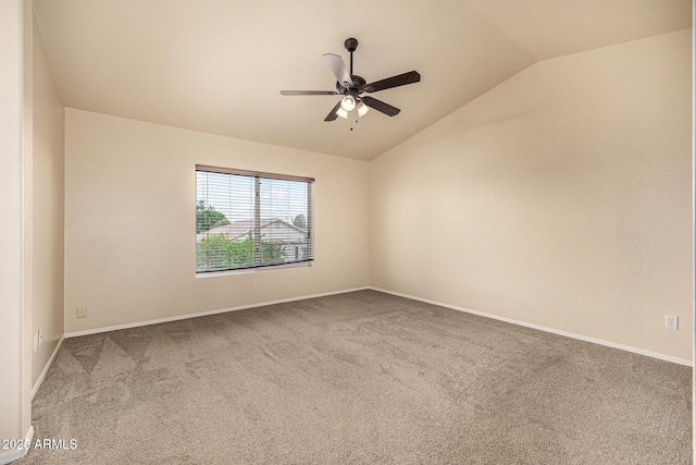 1655 W Stanford Ave, Gilbert, AZ 85233 - empty room featuring vaulted ceiling, carpet, a ceiling fan, and baseboards