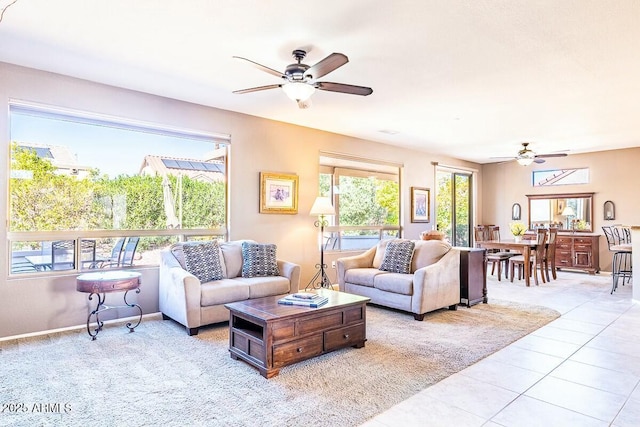 living room featuring light tile patterned floors