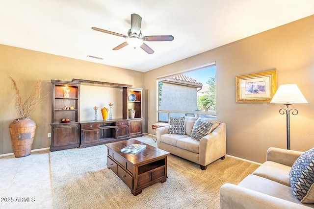 living room with ceiling fan